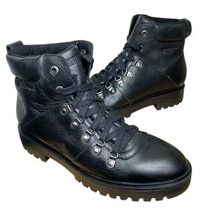 Cougar Black Leather Waterproof Boots Lace Up Sz 11 Lined Combat Winter Booties